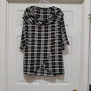 ❣️Yushi womens black creme sheer wrap front blouse 3/4 sleeve